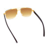Mens Rectangle Double Bridge Half Rim Wood Grain Arm Mob Sunglasses