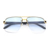 Mens Rectangle Double Bridge Half Rim Wood Grain Arm Mob Sunglasses