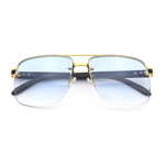 Mens Rectangle Double Bridge Half Rim Wood Grain Arm Mob Sunglasses