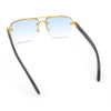 Mens Rectangle Double Bridge Half Rim Wood Grain Arm Mob Sunglasses
