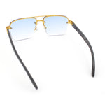 Mens Rectangle Double Bridge Half Rim Wood Grain Arm Mob Sunglasses