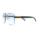 Mens Rectangle Double Bridge Half Rim Wood Grain Arm Mob Sunglasses