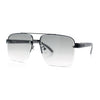 Mens Rectangle Double Bridge Half Rim Wood Grain Arm Mob Sunglasses