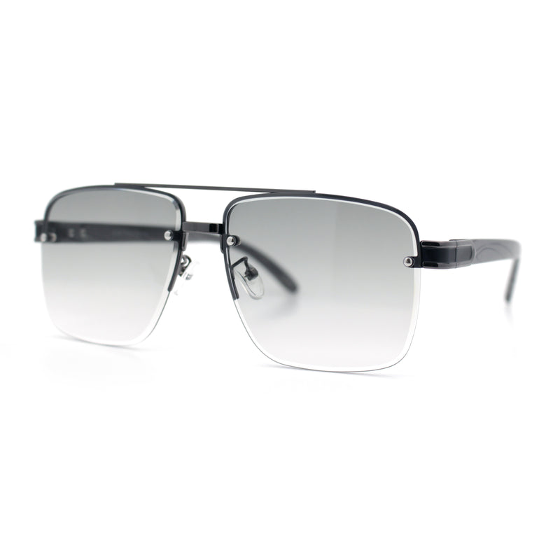 Mens Rectangle Double Bridge Half Rim Wood Grain Arm Mob Sunglasses