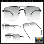Mens Rectangle Double Bridge Half Rim Wood Grain Arm Mob Sunglasses