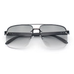 Mens Rectangle Double Bridge Half Rim Wood Grain Arm Mob Sunglasses