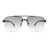 Mens Rectangle Double Bridge Half Rim Wood Grain Arm Mob Sunglasses