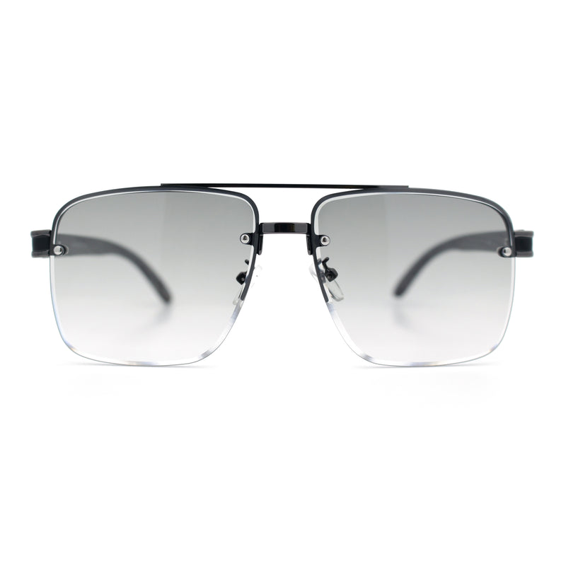Mens Rectangle Double Bridge Half Rim Wood Grain Arm Mob Sunglasses