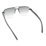 Mens Rectangle Double Bridge Half Rim Wood Grain Arm Mob Sunglasses