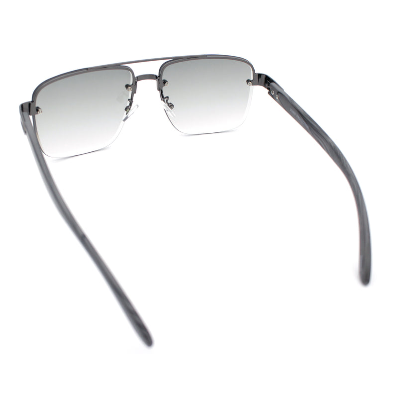 Mens Rectangle Double Bridge Half Rim Wood Grain Arm Mob Sunglasses