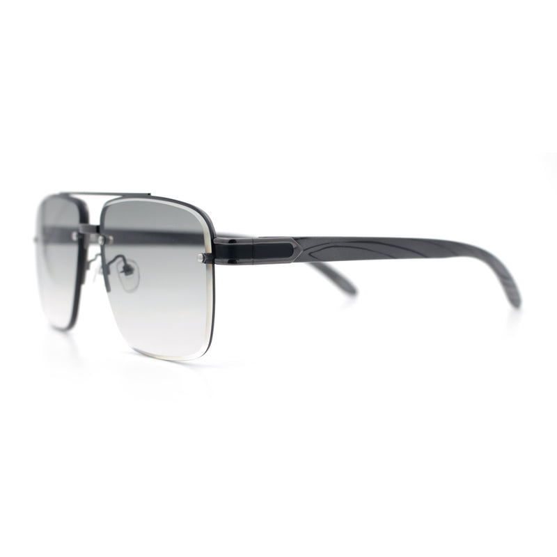Mens Rectangle Double Bridge Half Rim Wood Grain Arm Mob Sunglasses