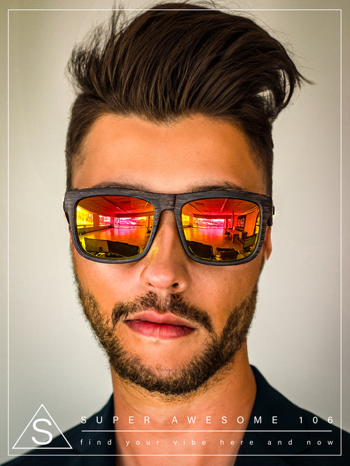 Kush Mirrored Brushed Plastic Wood Grain Iconic Horn Rim Sunglasses