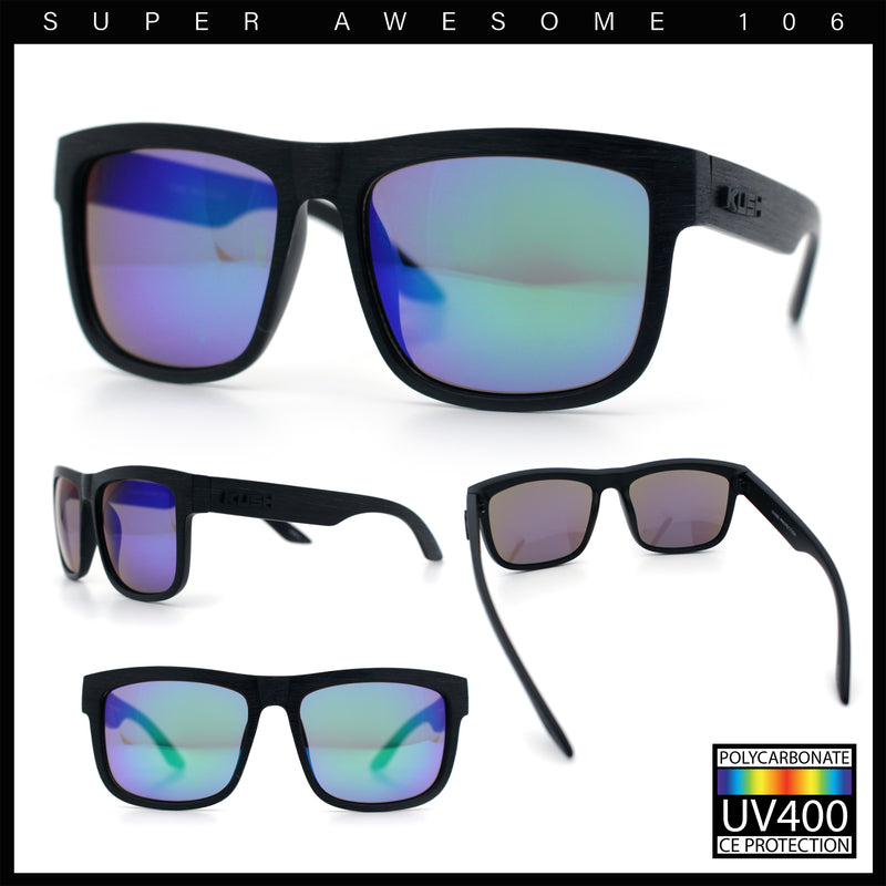 Kush Mirrored Brushed Plastic Wood Grain Iconic Horn Rim Sunglasses