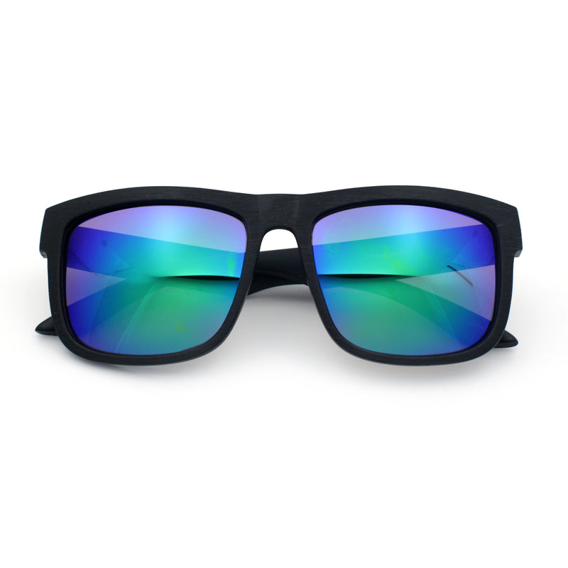 Kush Mirrored Brushed Plastic Wood Grain Iconic Horn Rim Sunglasses