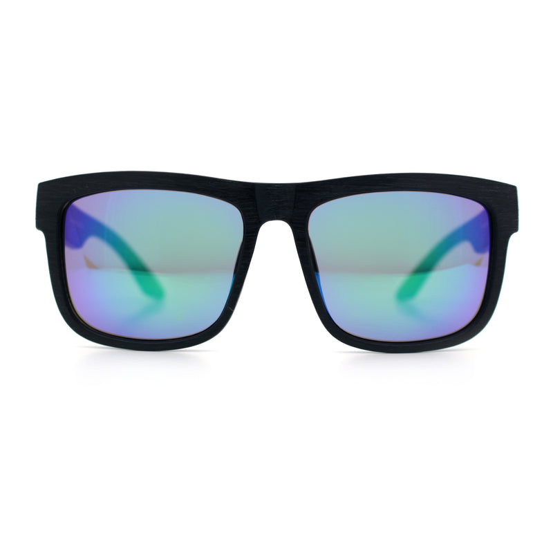 Kush Mirrored Brushed Plastic Wood Grain Iconic Horn Rim Sunglasses