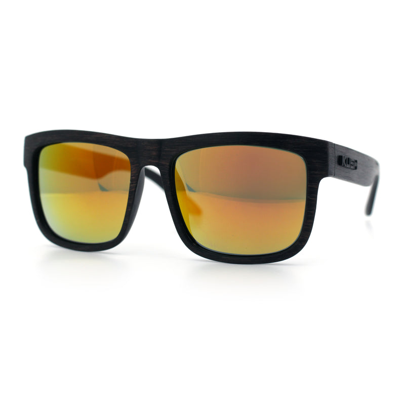 Kush Mirrored Brushed Plastic Wood Grain Iconic Horn Rim Sunglasses