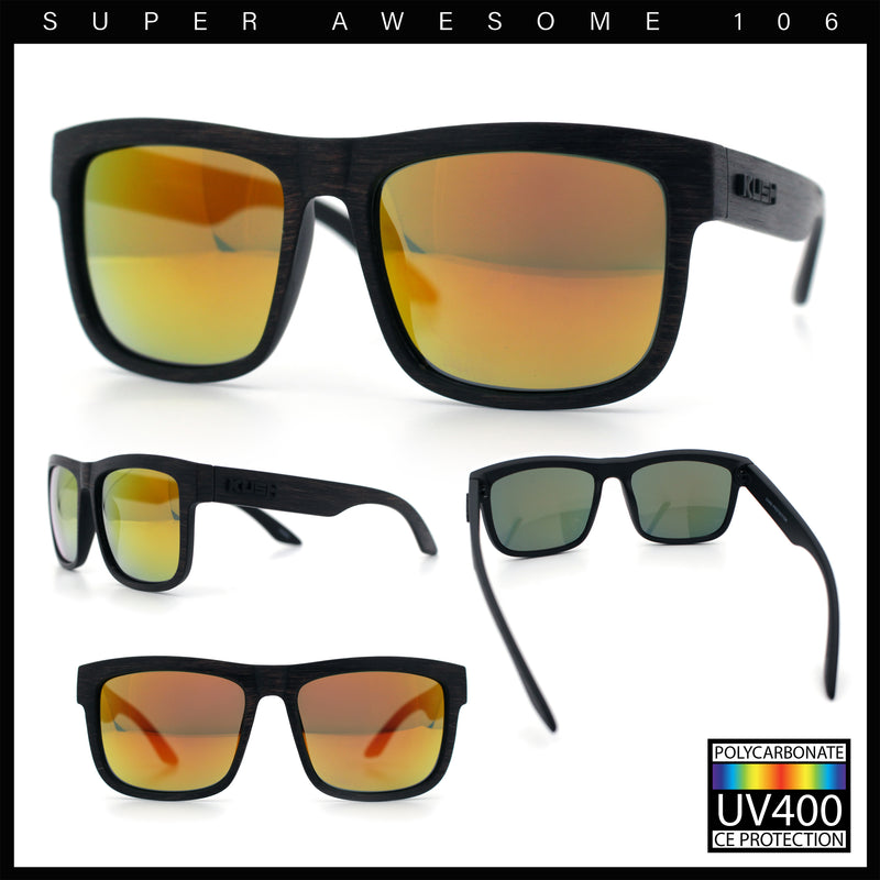 Kush Mirrored Brushed Plastic Wood Grain Iconic Horn Rim Sunglasses