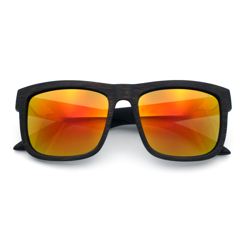 Kush Mirrored Brushed Plastic Wood Grain Iconic Horn Rim Sunglasses