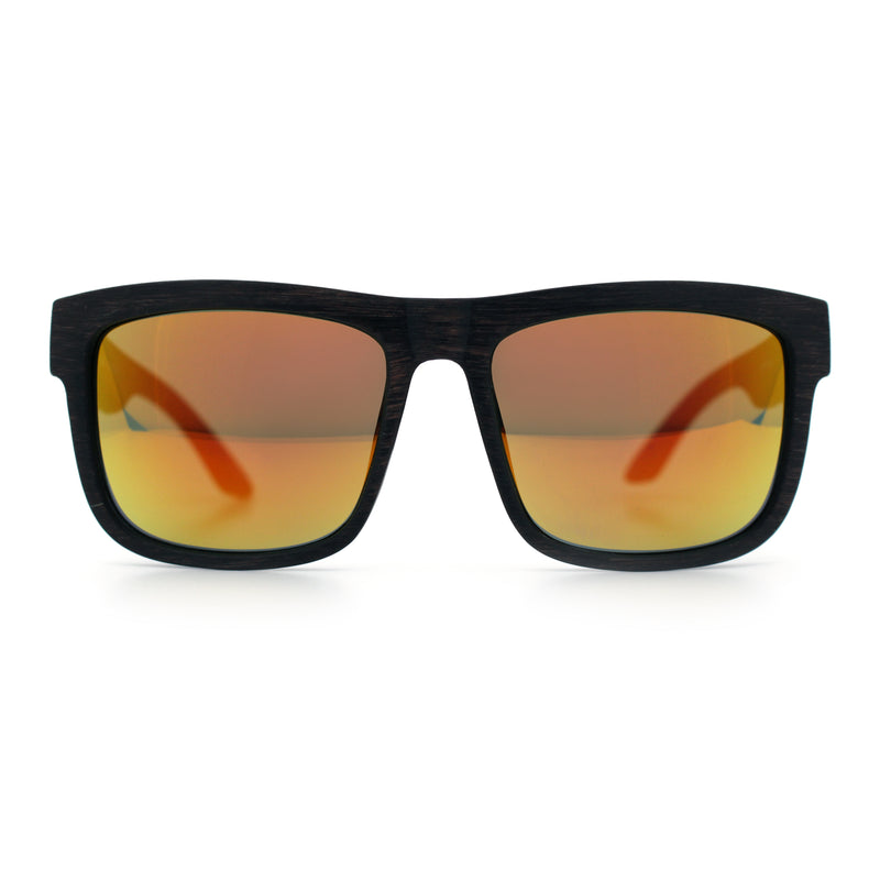 Kush Mirrored Brushed Plastic Wood Grain Iconic Horn Rim Sunglasses