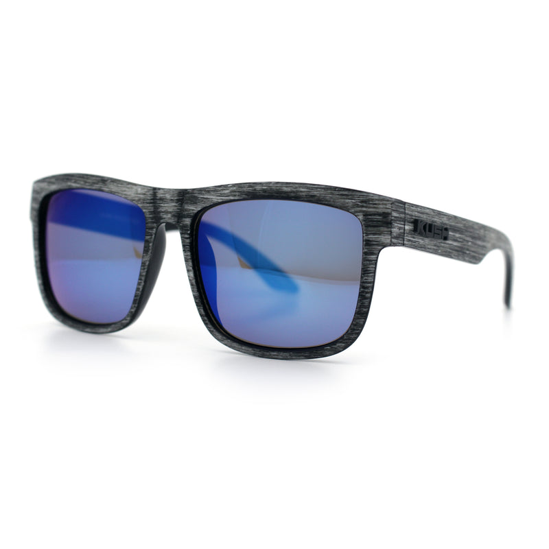 Kush Mirrored Brushed Plastic Wood Grain Iconic Horn Rim Sunglasses