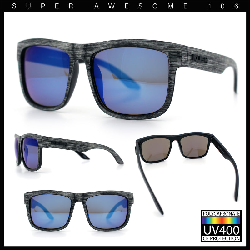 Kush Mirrored Brushed Plastic Wood Grain Iconic Horn Rim Sunglasses
