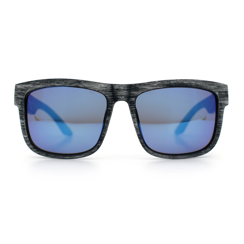 Kush Mirrored Brushed Plastic Wood Grain Iconic Horn Rim Sunglasses