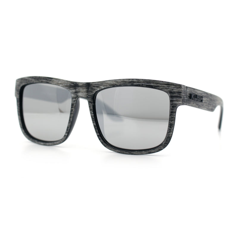 Kush Mirrored Brushed Plastic Wood Grain Iconic Horn Rim Sunglasses