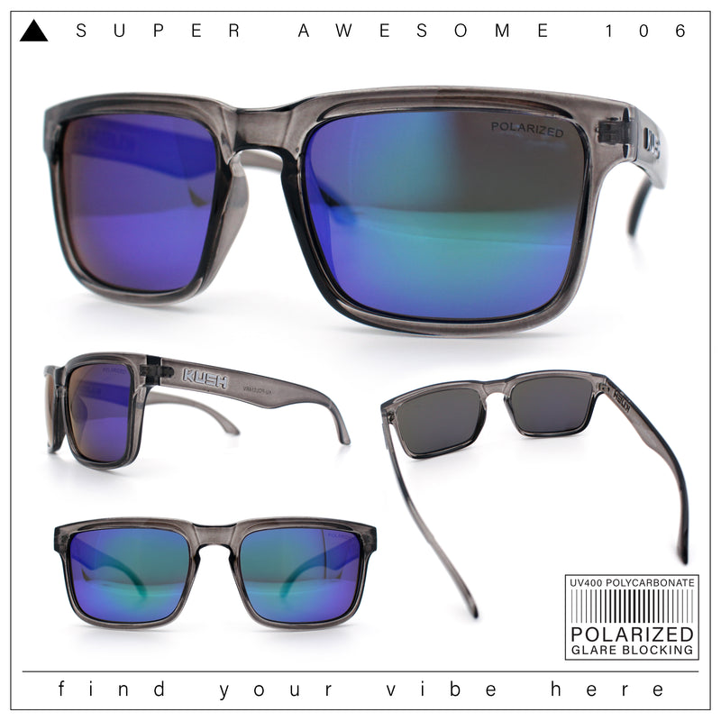 Premium Kush Polarized Keyhole Rectangle Sport Horn Rim Sunglasses