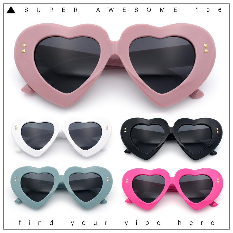 Womens Oversize Thick Heart Shape Funky Retro Sunglasses