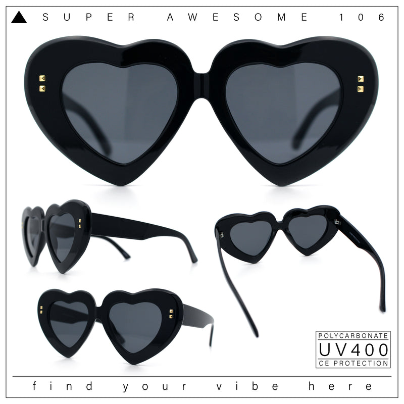 Womens Oversize Thick Heart Shape Funky Retro Sunglasses