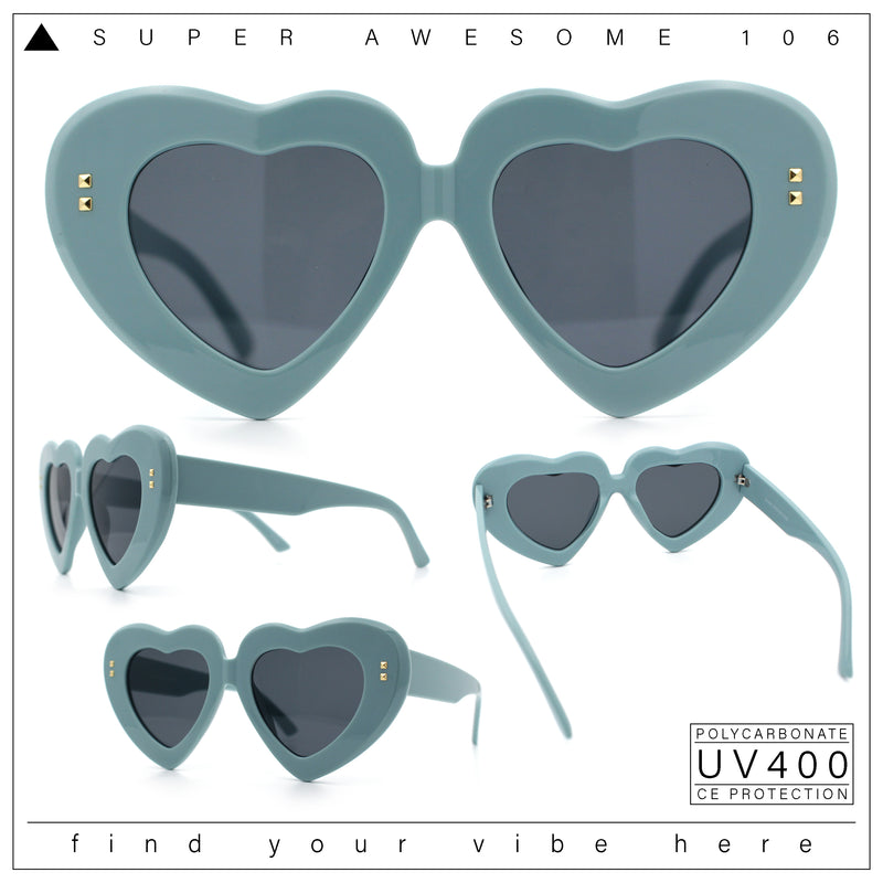 Womens Oversize Thick Heart Shape Funky Retro Sunglasses