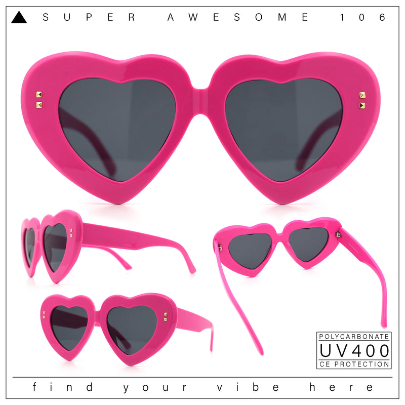 Womens Oversize Thick Heart Shape Funky Retro Sunglasses