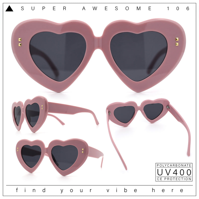 Womens Oversize Thick Heart Shape Funky Retro Sunglasses