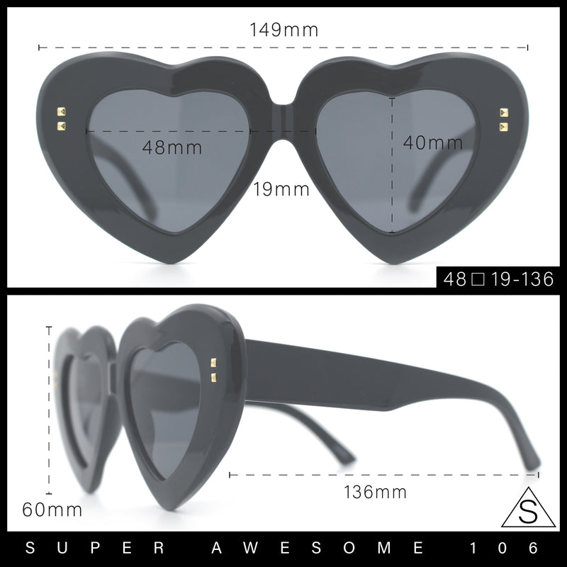 Womens Oversize Thick Heart Shape Funky Retro Sunglasses