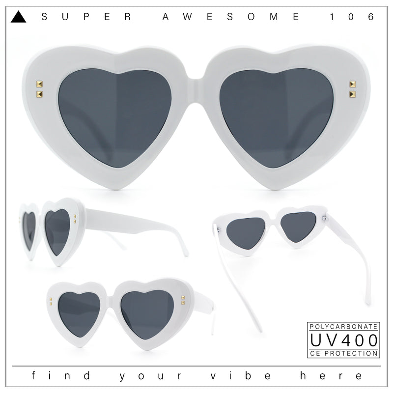 Womens Oversize Thick Heart Shape Funky Retro Sunglasses