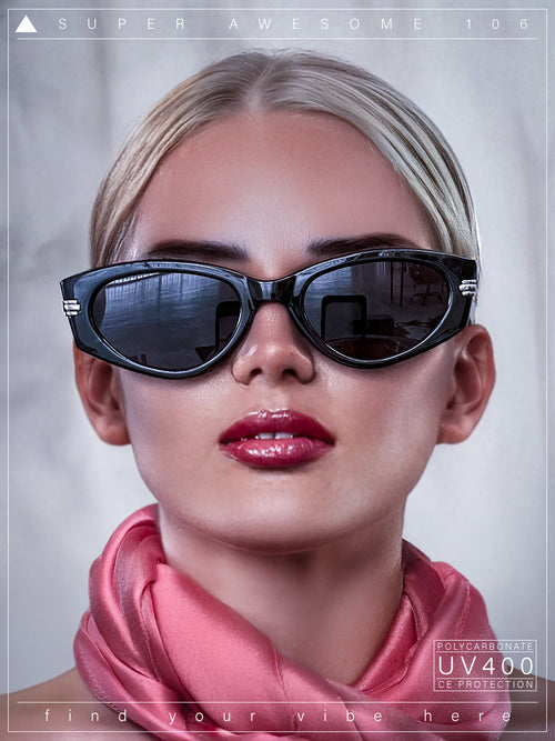 Womens Art Deco Mod Thick Temple Cat Eye Sunglasses
