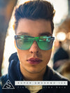 Kush Premium Mens Shield Horn Rim Mirror Lens Sunglasses