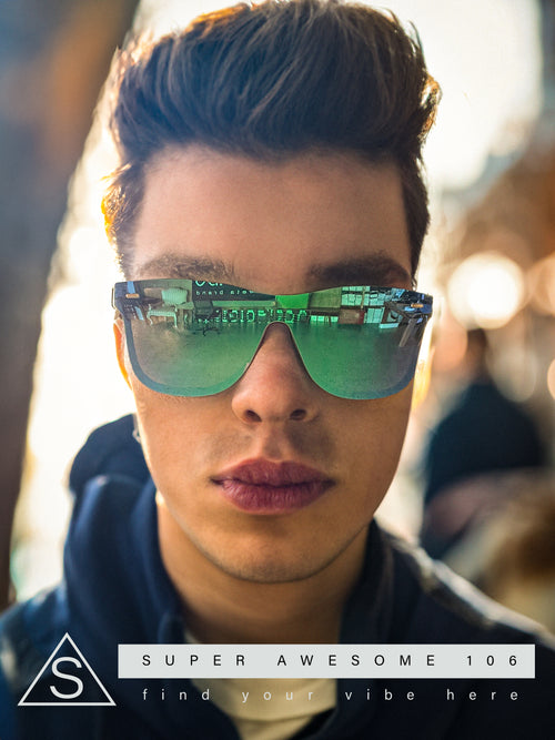 Kush Premium Mens Shield Horn Rim Mirror Lens Sunglasses