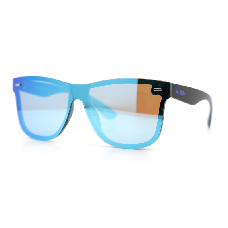 Kush Premium Mens Shield Horn Rim Mirror Lens Sunglasses