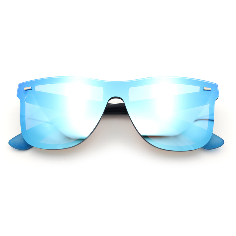 Kush Premium Mens Shield Horn Rim Mirror Lens Sunglasses