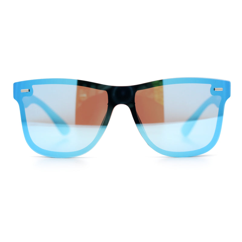 Kush Premium Mens Shield Horn Rim Mirror Lens Sunglasses