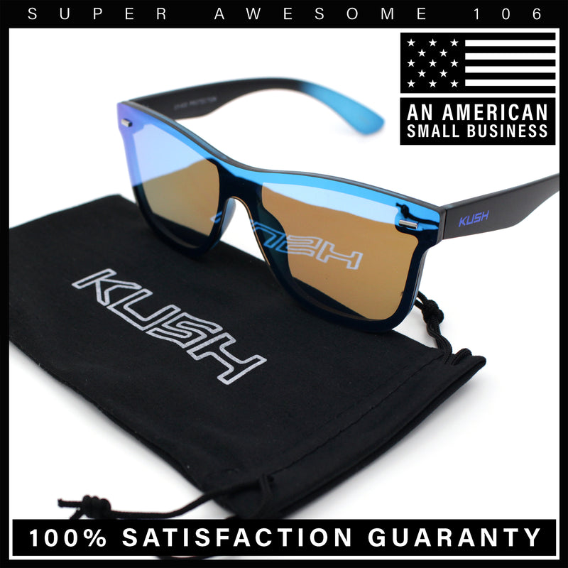 Kush Premium Mens Shield Horn Rim Mirror Lens Sunglasses