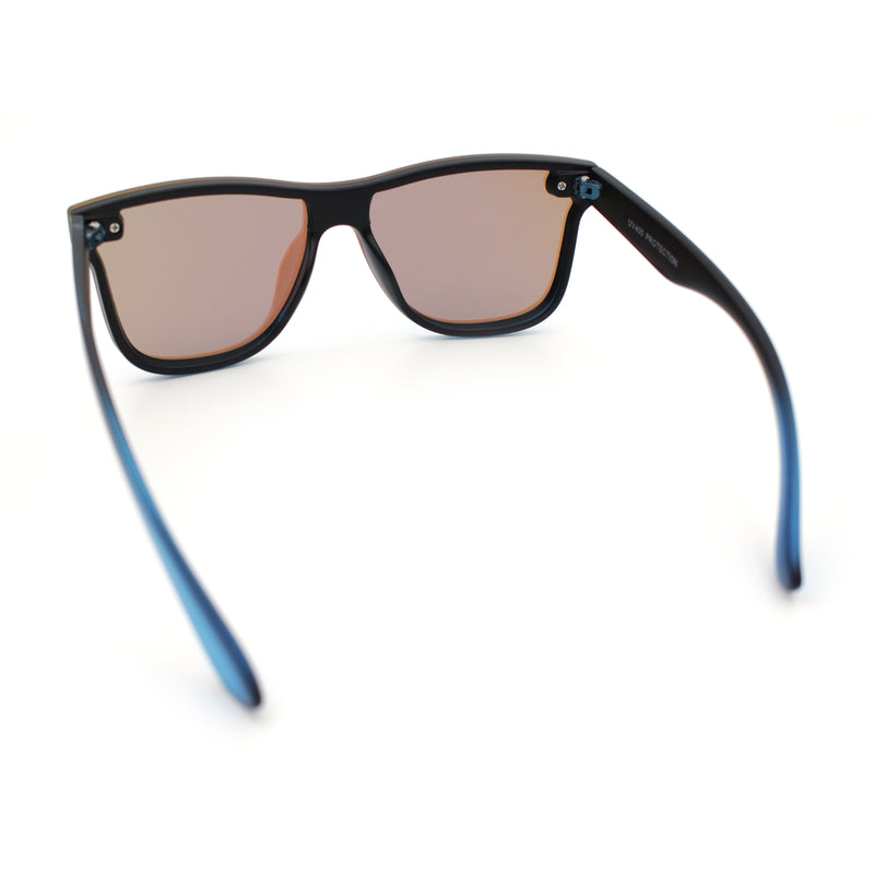 Kush Premium Mens Shield Horn Rim Mirror Lens Sunglasses