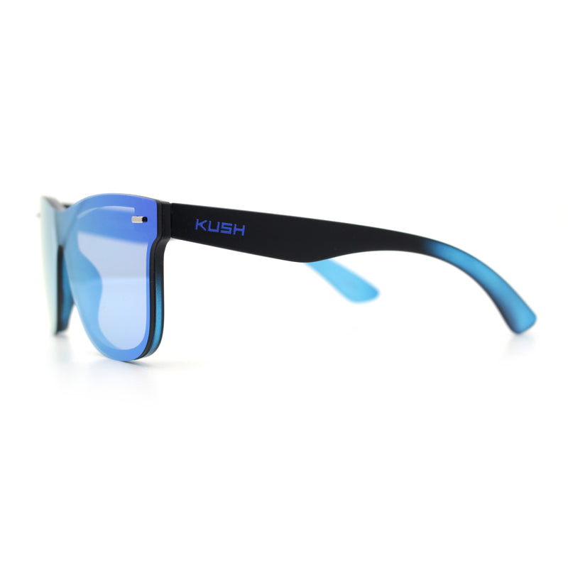 Kush Premium Mens Shield Horn Rim Mirror Lens Sunglasses