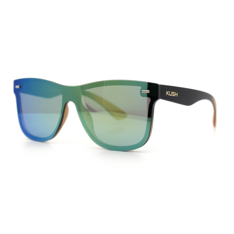 Kush Premium Mens Shield Horn Rim Mirror Lens Sunglasses