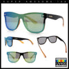 Kush Premium Mens Shield Horn Rim Mirror Lens Sunglasses