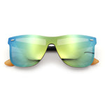 Kush Premium Mens Shield Horn Rim Mirror Lens Sunglasses