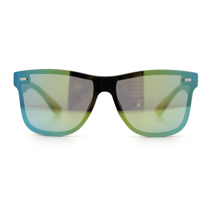 Kush Premium Mens Shield Horn Rim Mirror Lens Sunglasses