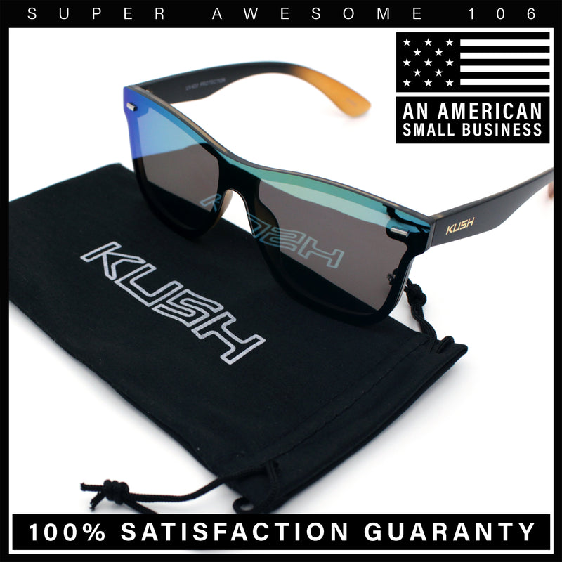 Kush Premium Mens Shield Horn Rim Mirror Lens Sunglasses