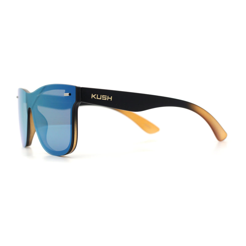 Kush Premium Mens Shield Horn Rim Mirror Lens Sunglasses